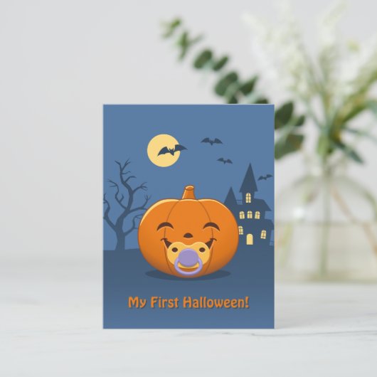 Mijn eerste Halloween Pacifier Pumpkin Briefkaart (Staand voorkant)