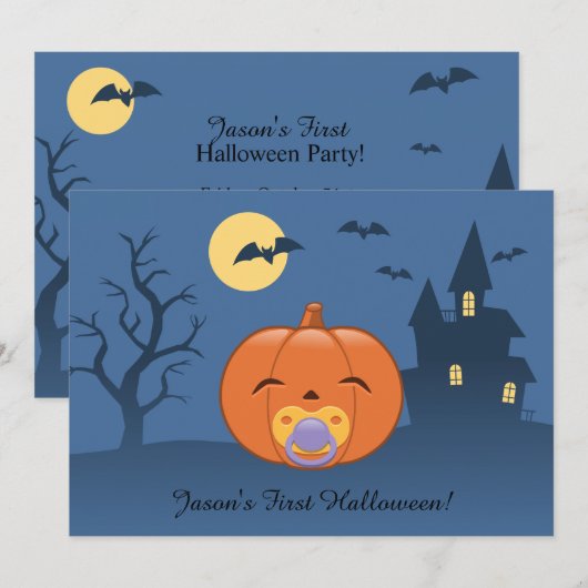 Mijn eerste Halloween Pacifier Pumpkin Party Kaart (Voorkant / Achterkant)