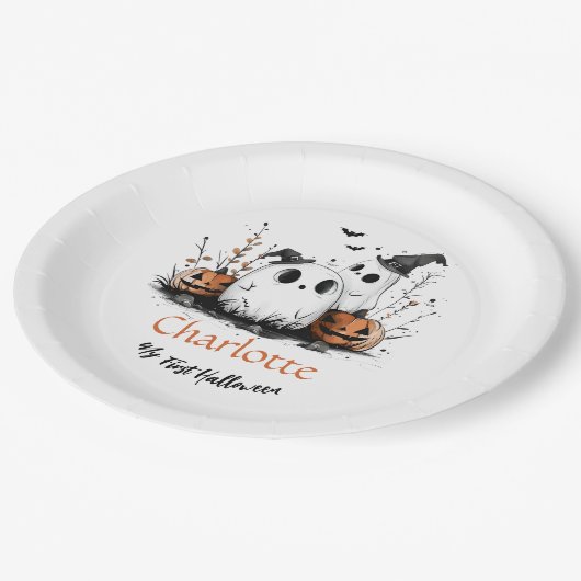 Mijn eerste Halloween Schattigee Ghost Pumpkin Bab Papieren Bordje (Gekanteld)
