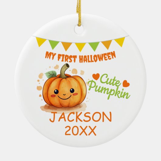 Mijn eerste Halloween - Schattigee pompoen Keramisch Ornament (Achterkant)