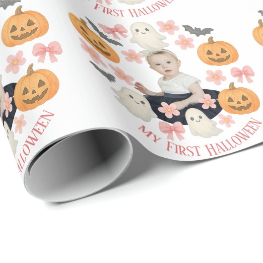 Mijn eerste Halloween | Schattigee pompoen & spook Cadeaupapier (Rol Hoek)