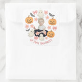 Mijn eerste Halloween | Schattigee pompoen & spook Vierkante Sticker (Tas)