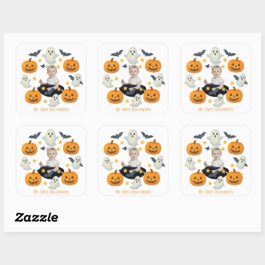 Mijn eerste Halloween | Schattigee pompoen & spook Vierkante Sticker (Vel)