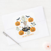 Mijn eerste Halloween | Schattigee pompoen & spook Vierkante Sticker (Envelop)