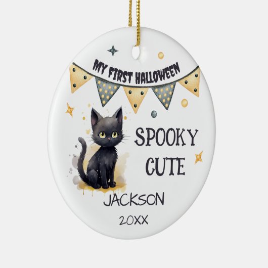 Mijn eerste Halloween - Schattigee zwarte kat  Keramisch Ornament (Rechts)