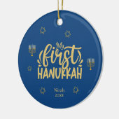 Mijn eerste hanukkah Blue, Star, Menorah Keramisch Ornament (Links)