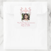 Mijn eerste Heilige Communie Custom Photo Floral Vierkante Sticker (Tas)