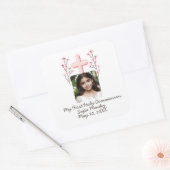 Mijn eerste Heilige Communie Custom Photo Floral Vierkante Sticker (Envelop)