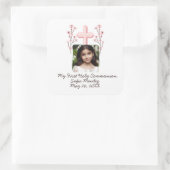 Mijn eerste Heilige Communie Custom Photo Floral Vierkante Sticker (Tas)