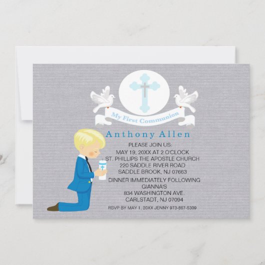 Mijn eerste Heilige Communie jongen knielend uitno Kaart (Voorkant)
