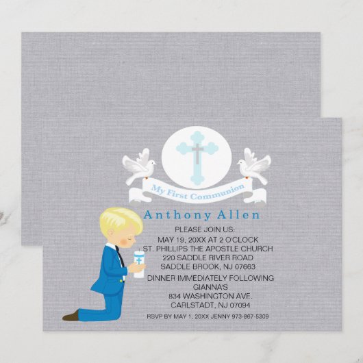 Mijn eerste Heilige Communie jongen knielend uitno Kaart (Voorkant / Achterkant)