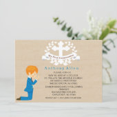 Mijn Eerste Heilige Communie Jongen Knielende Uitn Kaart (Staand voorkant)