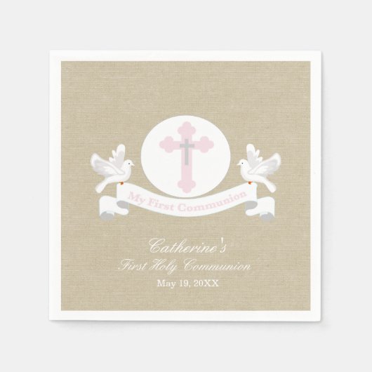 Mijn eerste Heilige Communie Meisje Gepersonalisee Servet (Voorkant)