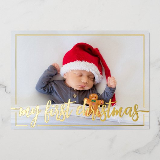 Mijn eerste horizontale kerstfoto folie feestdagenkaart (Voorkant)