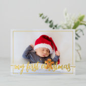 Mijn eerste horizontale kerstfoto folie feestdagenkaart (Staand Voorkant)