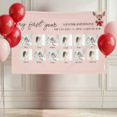 Mijn eerste jaar 12-foto roze en rood hert | bos spandoek