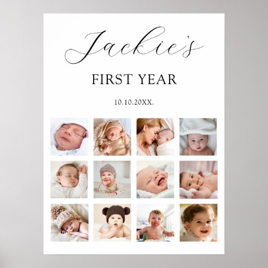 Mijn eerste jaar 1e verjaardag 12 Photo Collage Si Poster (Voorkant)