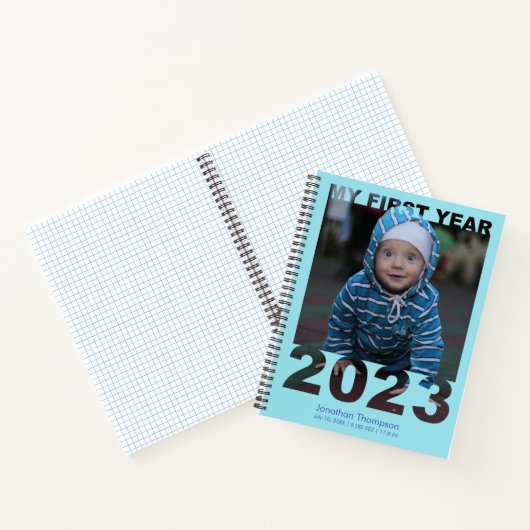 Mijn eerste jaar 2023 Modern Cutout Baby Foto Blau Notitieboek (Binnen)