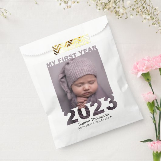 Mijn eerste jaar 2023 Modern Cutout Baby White Bedankzakje (Gezegeld)