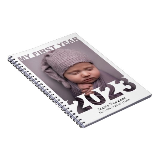 Mijn eerste jaar 2023 Modern Cutout Baby White Notitieboek (Rechterzijde)