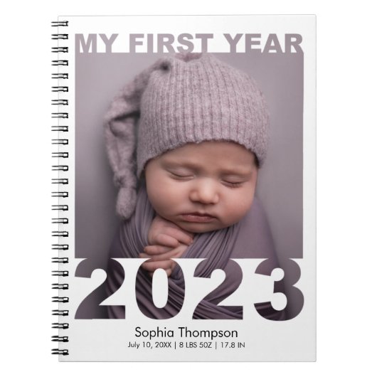 Mijn eerste jaar 2023 Modern Cutout Baby White Notitieboek (Voorkant)