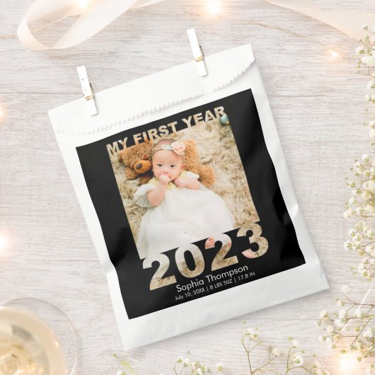 Mijn eerste jaar 2023 Moderne Cutout Baby Foto zwa Bedankzakje (Geknipt)