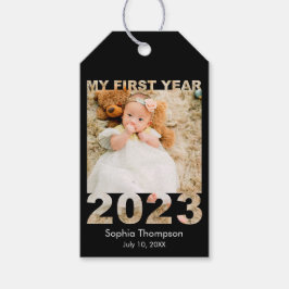 Mijn eerste jaar 2023 Moderne Cutout Baby Foto zwa Cadeaulabel