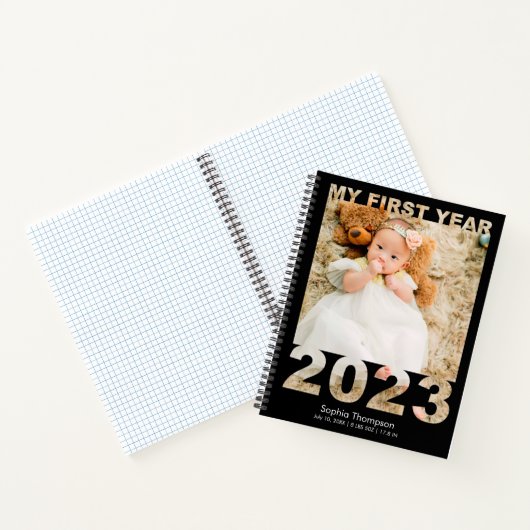 Mijn eerste jaar 2023 Moderne Cutout Baby Foto zwa Notitieboek (Binnen)