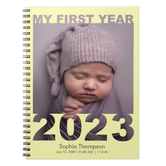 Mijn eerste jaar 2023 Moderne Cutout Baby Fotogeel Notitieboek (Voorkant)