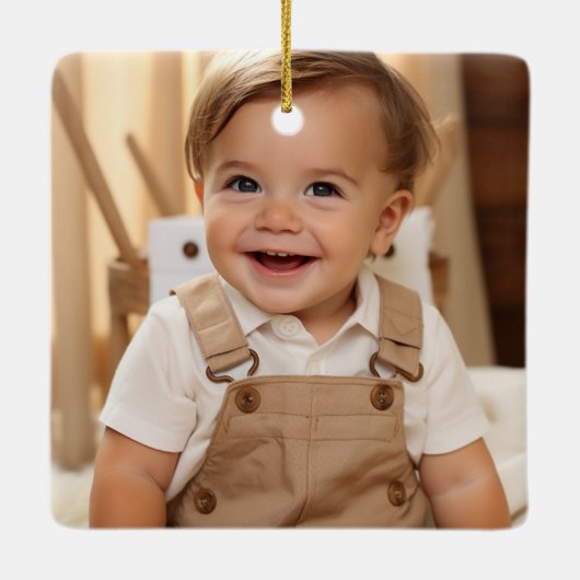 Mijn eerste jaar Baby Boy Photo Collage Schattige  Keramisch Ornament (Achterkant)