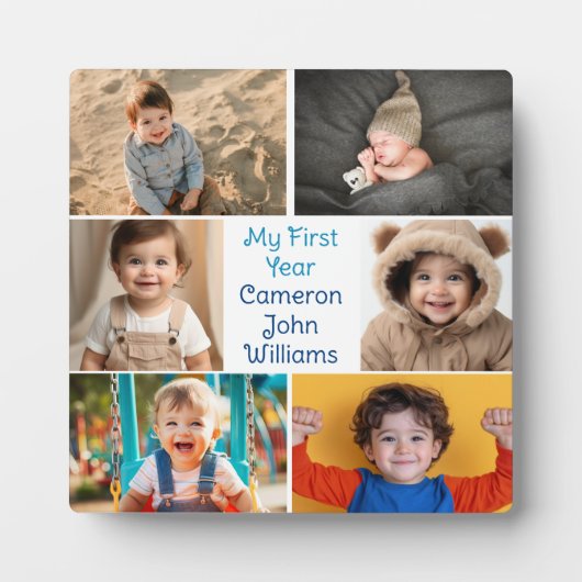 Mijn eerste jaar Baby Boy Photo Collage Schattigee Fotoplaat (Voorkant)