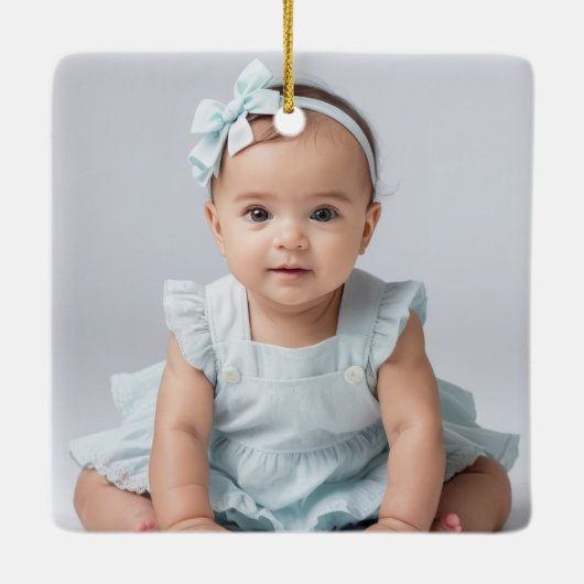 Mijn eerste jaar Baby Girl Fotocollage Schattige 2 Keramisch Ornament (Achterkant)