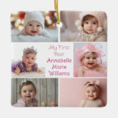 Mijn eerste jaar Baby Girl Fotocollage Schattige 2 Keramisch Ornament (Voorkant)