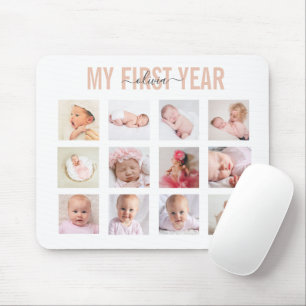 Mijn Eerste Jaar Baby Meisje 12 Foto Collage Muismat