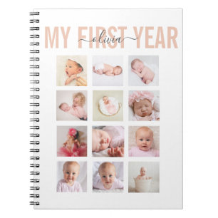 Mijn Eerste Jaar Baby Naam 12 Foto Collage   Notitieboek
