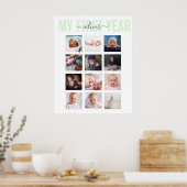 Mijn eerste jaar Baby, naam 12 Foto Collage Poster (Keuken)