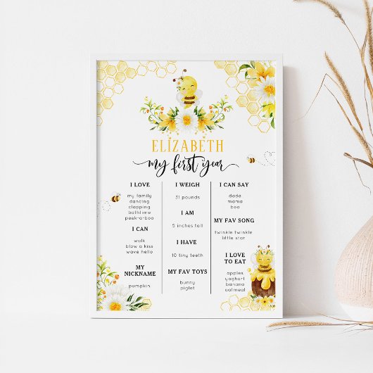 Mijn eerste jaar is infographic Bumble bee mijlpaa Poster