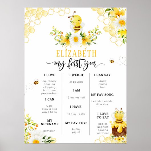 Mijn eerste jaar is infographic Bumble bee mijlpaa Poster (Voorkant)