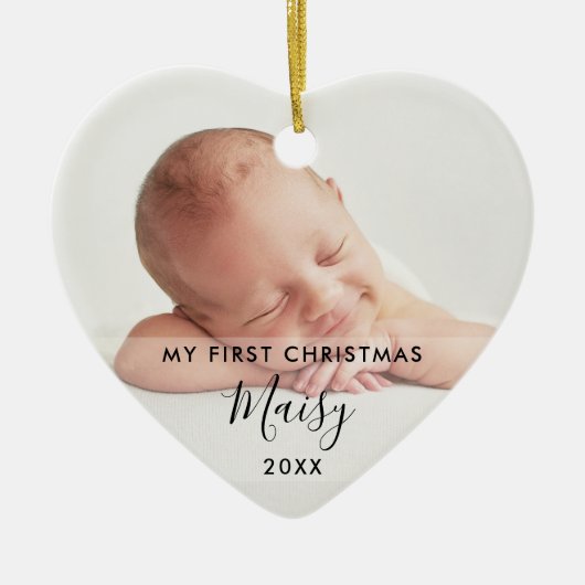Mijn eerste kerst 2 babyfoto elegant keramisch ornament (Voorkant)