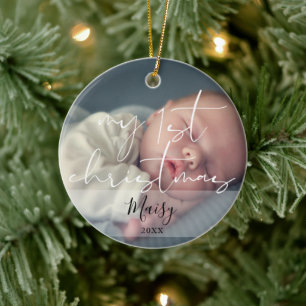 Mijn eerste kerst 2 babyfoto keramisch ornament