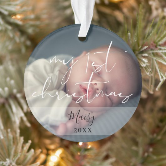 Mijn eerste kerst 2 foto elegante script ornament (Boom)