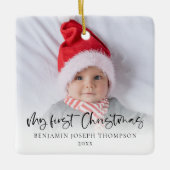 Mijn eerste kerst 2 foto's script Baby Keramisch Ornament (Voorkant)