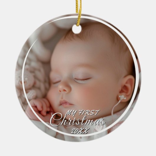Mijn eerste kerst aangepaste Baby foto Keramisch Ornament (Voorkant)