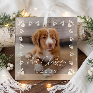 Mijn eerste kerst aangepaste huisdier hond pootafd glas ornament