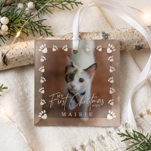 Mijn eerste kerst aangepaste huisdier kat foto poo glas ornament