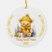 Mijn eerste kerst aangepaste naam geel Beer Keramisch Ornament (Voorkant)