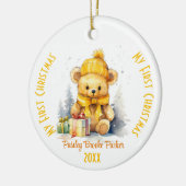 Mijn eerste kerst aangepaste naam geel Beer Keramisch Ornament (Links)