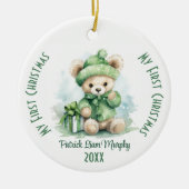 Mijn eerste kerst aangepaste naam groen Beer Keramisch Ornament (Voorkant)