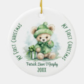 Mijn eerste kerst aangepaste naam groen Beer Keramisch Ornament (Achterkant)