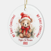 Mijn eerste kerst aangepaste naam kerst Beer Keramisch Ornament (Links)